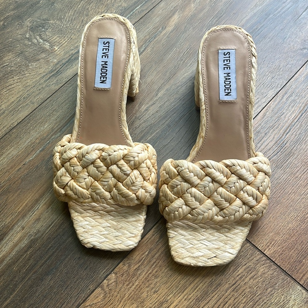 Steve Madden raffia slide heals